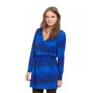 Rory Beca Women's Medium‎ Blue Abstract Print Silk Faux-Wrap Dress